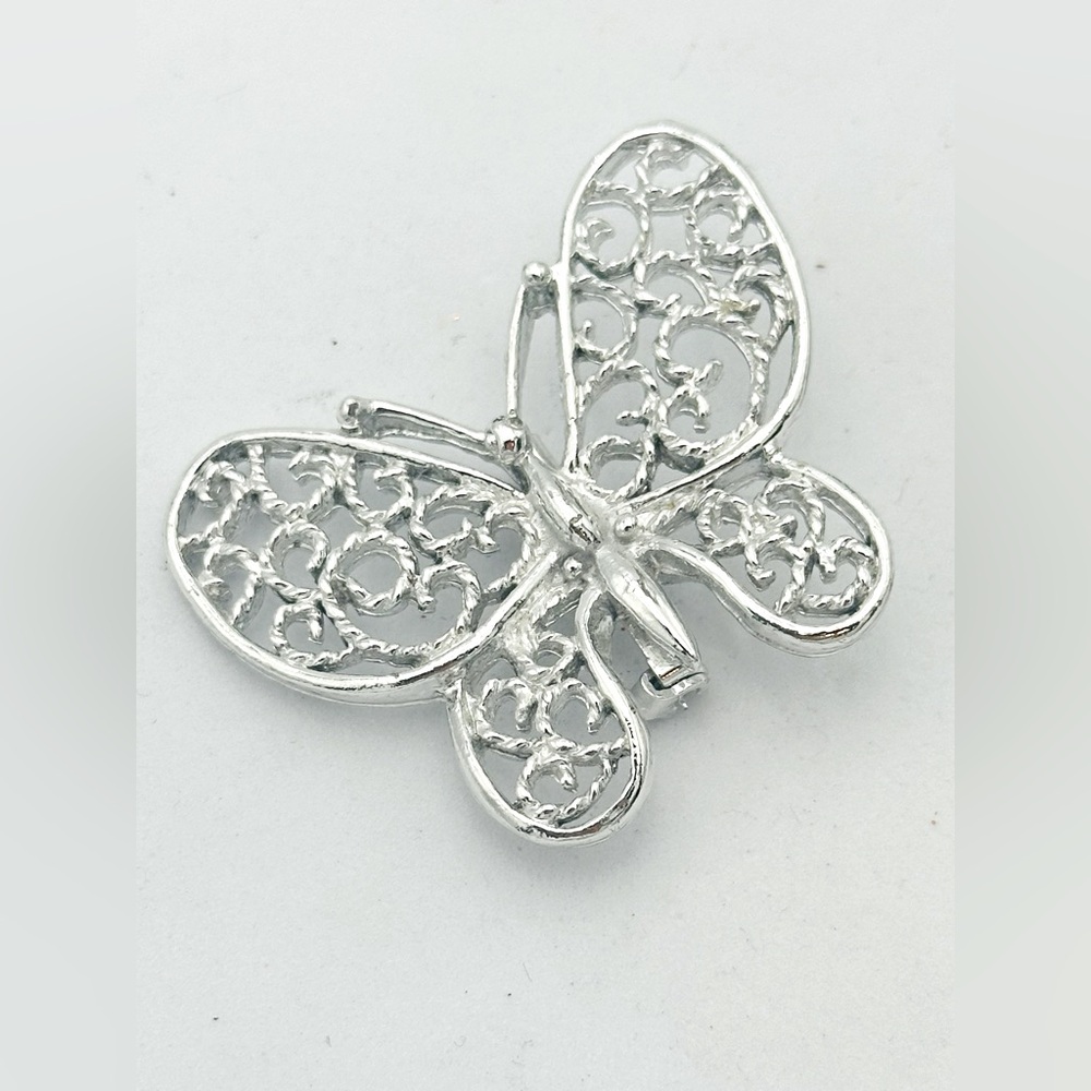Gerrys Filigree Silver Tone Butterfly Brooch Pin Vintage